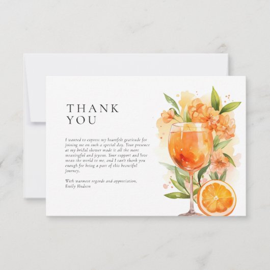 Aperol Spritz Watercolor Bruidsuitnodiging Bedankkaart (Voorkant)
