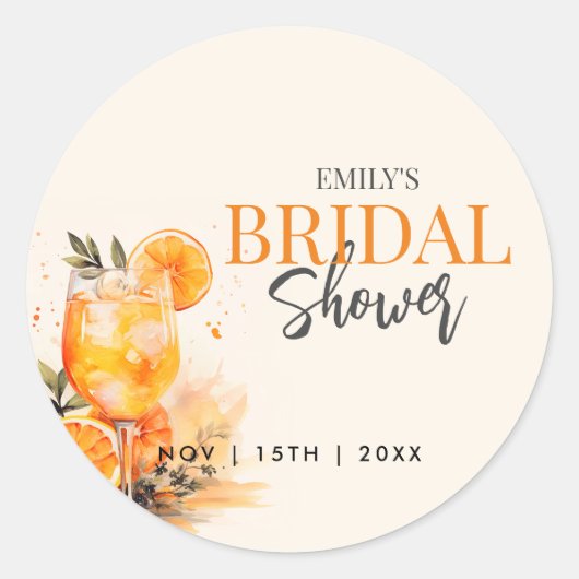 Aperol Spritz Watercolor Bruidsuitnodiging Ronde Sticker (Voorkant)