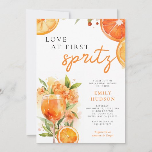 Aperol Spritz Waterverf Bridal Shower Kaart (Voorkant)