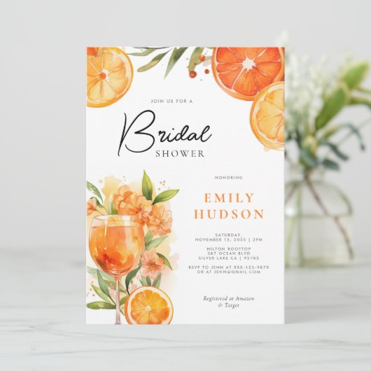 Aperol Spritz Waterverf Bridal Shower Kaart (Staand voorkant)