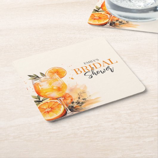 Aperol Spritz Waterverf Bruidsdouche Kartonnen Onderzetters (Schuin)