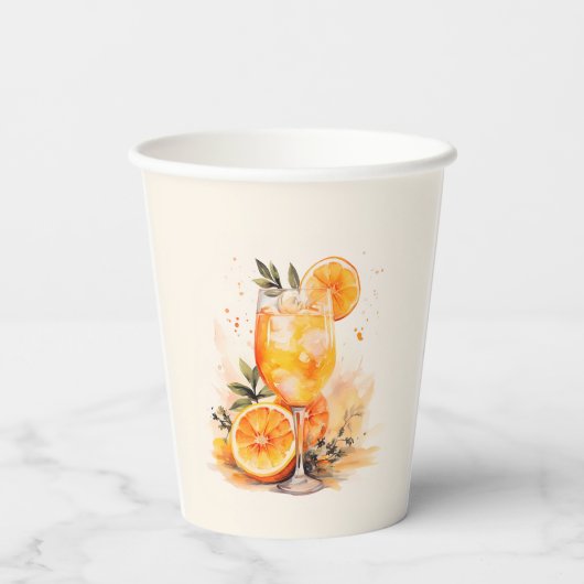 Aperol Spritz Waterverf Vrijgezellenfeest Papieren Bekers (Achterkant)