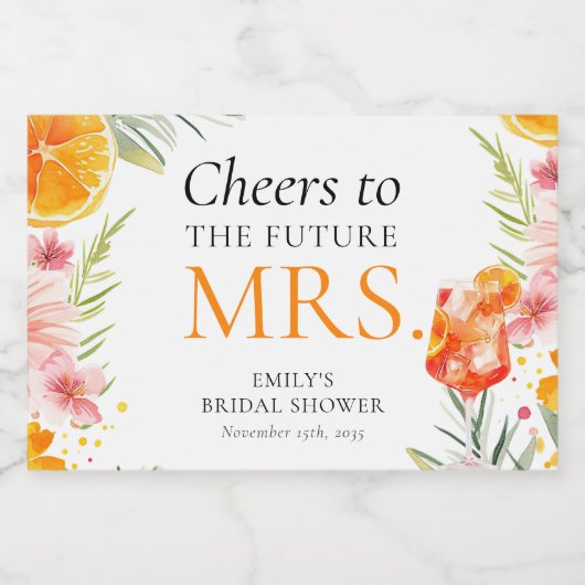 Aperol Spritz Waterverf Vrijgezellenfeest Sparkling Wijnetiket (Enkel label)