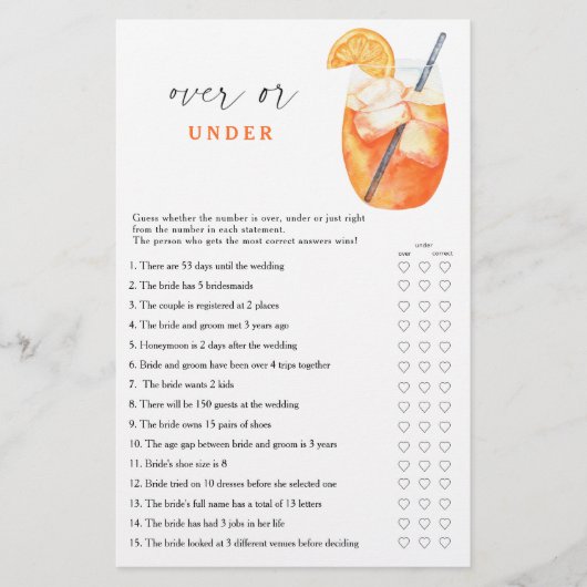 Aperol vrijgezellenfeest Over of onder spel (Voorkant)