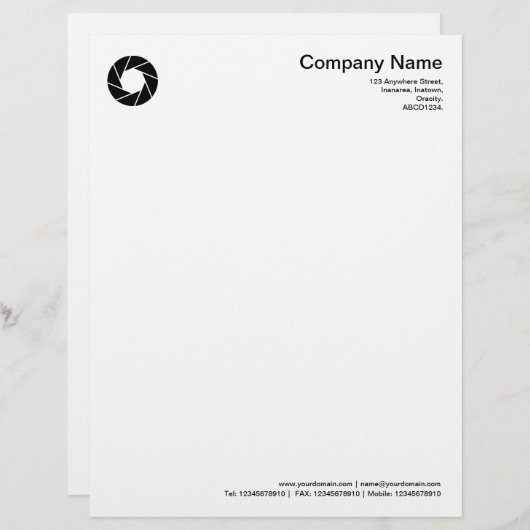 Aperture - zwart gepersonaliseerd briefhoofd (Voorkant / Achterkant)