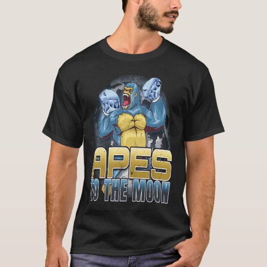 Apes op de Moon Diamond Hands HODL Apes T-shirt (Voorkant)