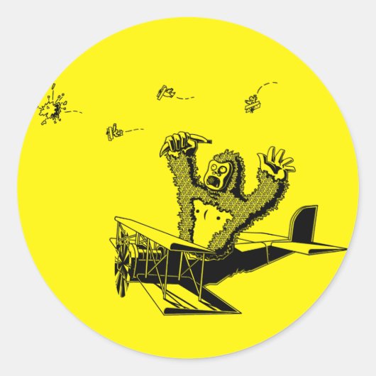 Apes op vliegtuigen ronde sticker (Voorkant)