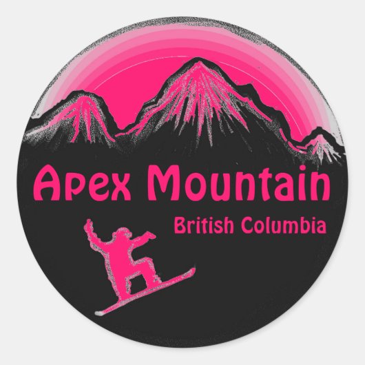 Apex Mountain BC Canada roze snowboard stickers (Voorkant)