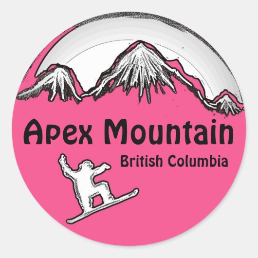 Apex Mountain BC Canada roze snowboard stickers (Voorkant)