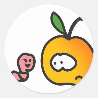 Apfel mit Wurm Ronde Sticker