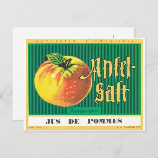 Apfel-Saft Apple Juice German Language Art Briefkaart (Voorkant / Achterkant)