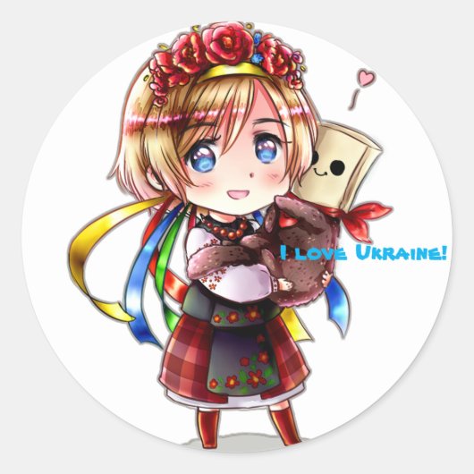 APH chibi Oekraïne met kat Ronde Sticker (Voorkant)