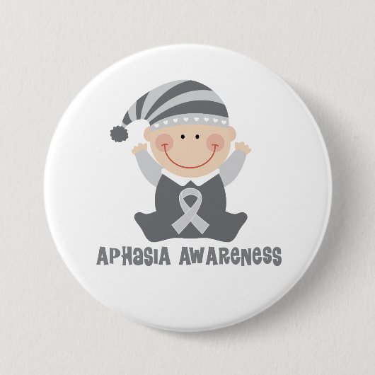 Aphasia Awareness Cute Silver ribbon Button (Voorkant)