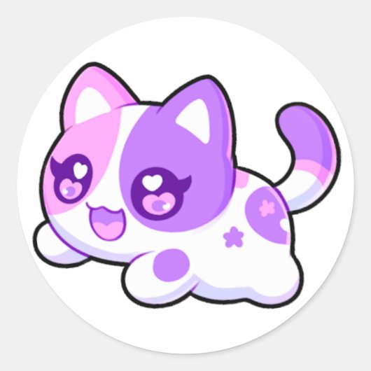 Aphmau, Meemeows, Schattigee kat, Paarse Kawaii St Ronde Sticker (Voorkant)