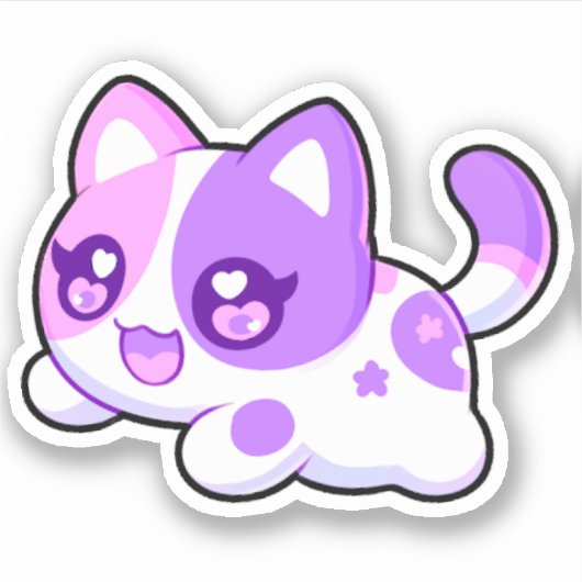 Aphmau, Meemeows, Schattigee kat, Paarse Kawaii St Sticker (Voorkant)