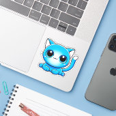 Aphmau, Pierce, Meemeows, Schattige Cat, Blauw, St Sticker (Laptop met iPhone)