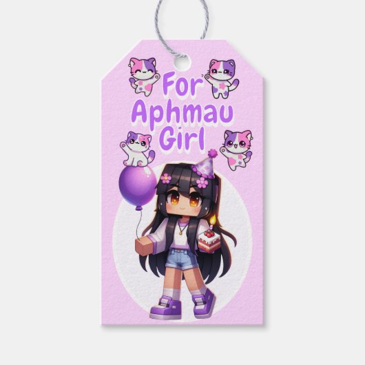 Aphmau Style, Verjaardagsmeisje, Schattigee Gamer, Cadeaulabel (Voorkant)