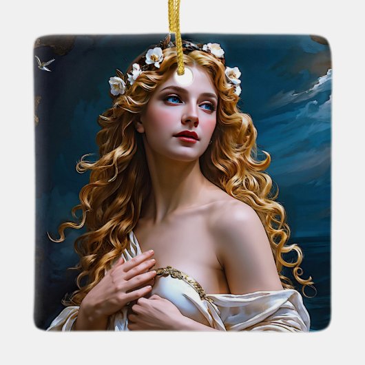 Aphrodite: Godin van Liefde en Licht Keramisch Ornament (Voorkant)