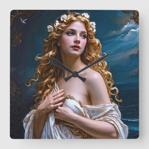 Aphrodite: Godin van Liefde en Licht Vierkante Klok