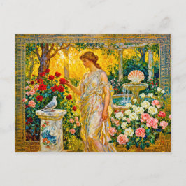 Aphrodite in Rose Garden with Fountain, Shell and Briefkaart