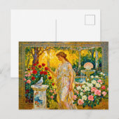 Aphrodite in rozentuin met fontein, schelp en briefkaart (Voorkant / Achterkant)