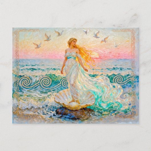 Aphrodite Rising from Seashell at the Ocean Shore Briefkaart (Voorkant)