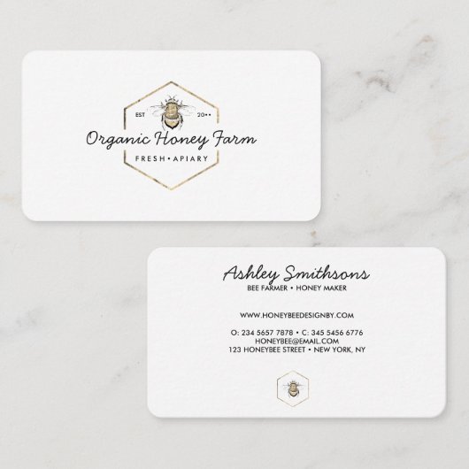 Apiarist Logo Gold Bumble Bee Honeycomb Visitekaartje (Voorkant / Achterkant)