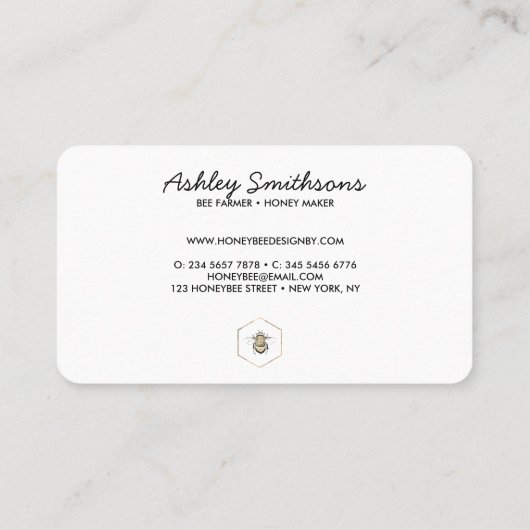 Apiarist Logo Gold Bumble Bee Honeycomb Visitekaartje (Achterkant)