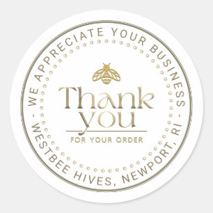 APIARY 3D GOLD HONEY BEE LOGO BUSINESS DANK U RONDE STICKER