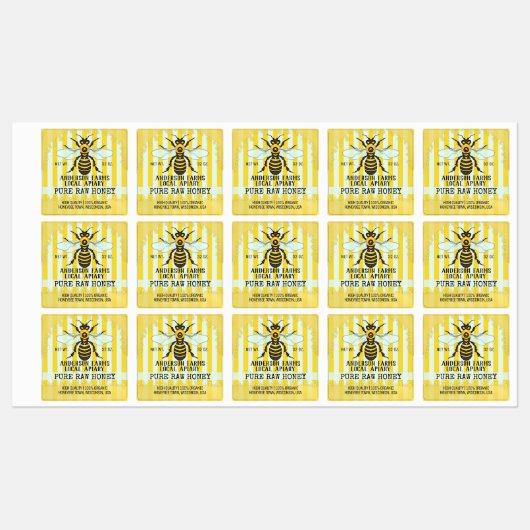 Apiary Bee Honey Jar Honeybee Striped Business Labels (Vel)