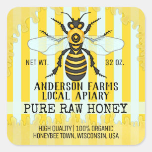 Apiary bee Honey Jar Labels   Honeybee Striped