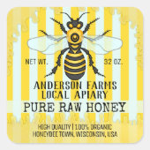 Apiary Bee Honey Jar Labels | Honingbij gestreept (Voorkant)