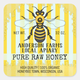 Apiary Bee Honey Jar Labels   Honingbij gestreept