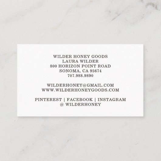 Apiary Busin waterverf Honey Bee Floral Visitekaartje (Achterkant)