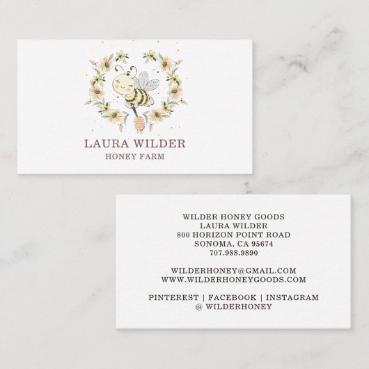 Apiary Busin waterverf Honey Bee Floral Visitekaartje (Voorkant / Achterkant)
