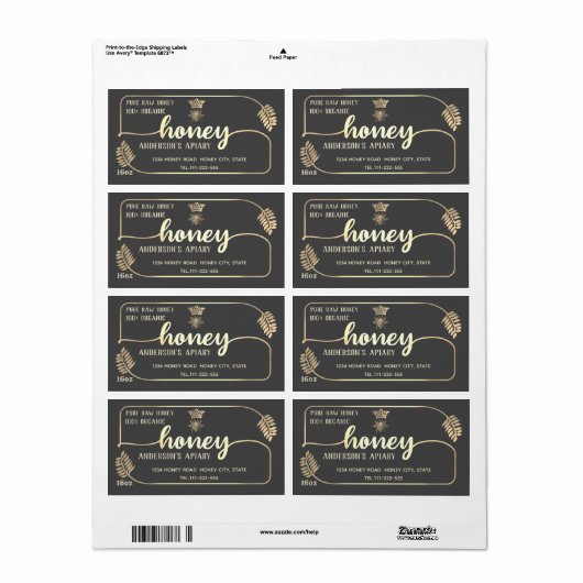 Apiary  calligraphy honey branch etiket (Full Sheet)