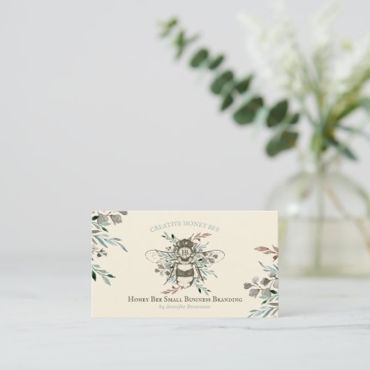 Apiary Floral Rustic Ivory Honey Bee Visitekaartje (Staand voorkant)