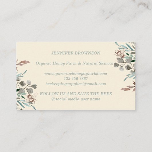 Apiary Floral Rustic Ivory Honey Bee Visitekaartje (Achterkant)
