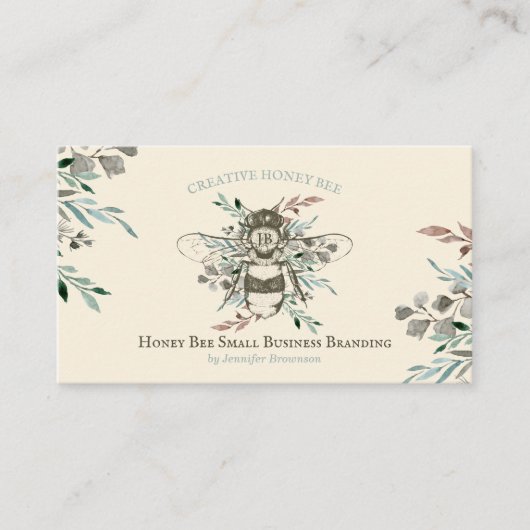 Apiary Floral Rustic Ivory Honey Bee Visitekaartje (Voorkant)