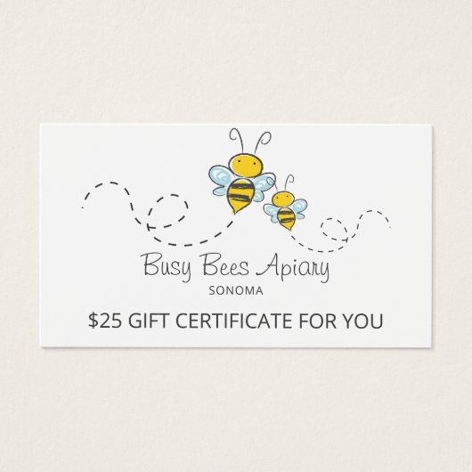 Apiary Gift Certificate van de imker van honingbij Visitekaartje (Voorkant)