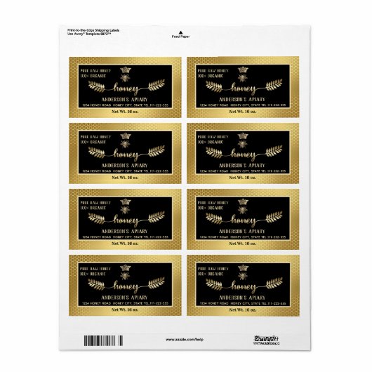Apiary gold  calligraphy honey branch etiket (Full Sheet)