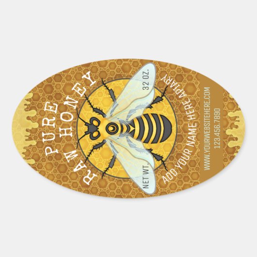 Apiary Honeybee Honey Jar Labels | Honeycomb Bee (Voorkant)