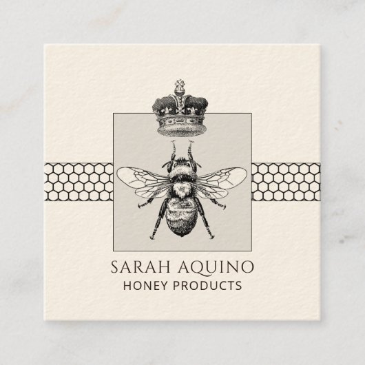Apiary imker Honeycomb Crown Honey Vierkante Visitekaartje (Voorkant)