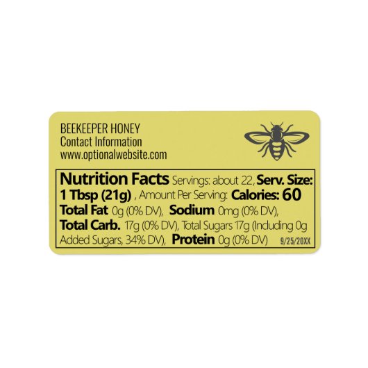Apiary Info Honey Nutrition Facts Straw Gold Etiket (Voorkant)