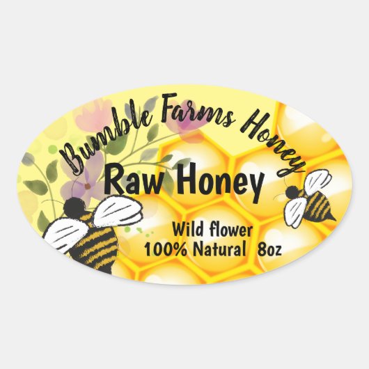 Apiary RAW HONEY Custom OVAL label (Voorkant)