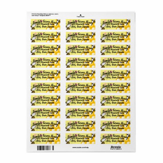 Apiary RAW HONEY Custom RETURS ADDRESS Label (Full Sheet)