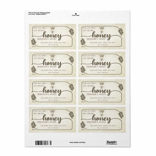 Apiary  rustic calligraphy honey tak etiket (Full Sheet)