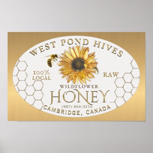 Apiary Sunflower Bee Honeycomb Gold Gradient Poster (Voorkant)