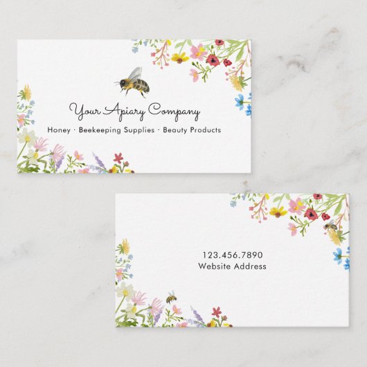 Apiary waterverf Bee Wildflower Visitekaartje (Voorkant / Achterkant)