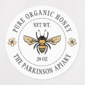 Apiary White Floral Honey Bee Illustration Apiary Labels (Design 2)
